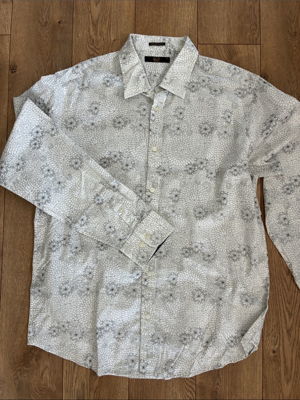Original Penguin White and Light Gray Floral-Print Dress Shirt
